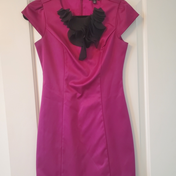 Jacob Fuchsia Mini Dress with Black Ruffle Detail - Picture 1 of 5